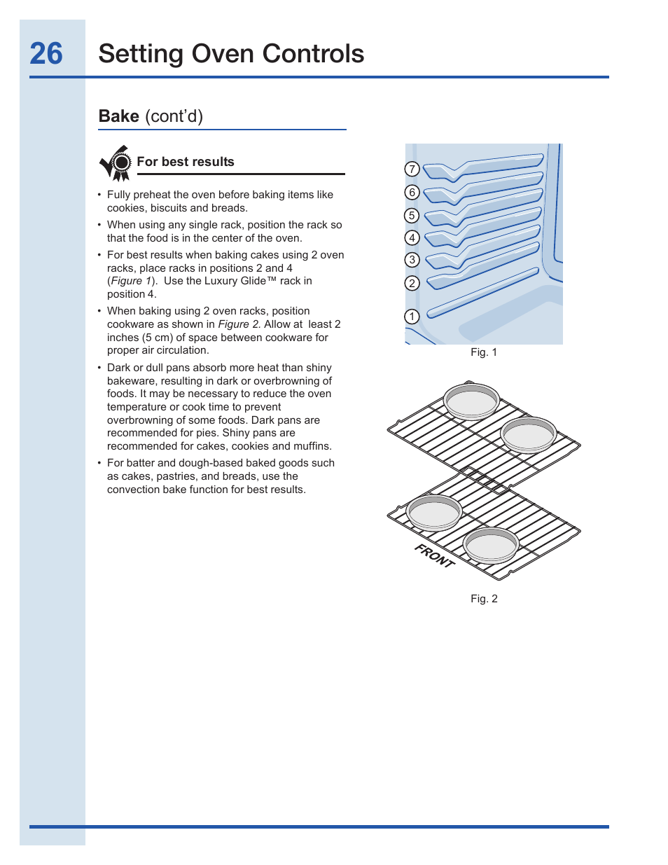 Setting oven controls, Bake (cont’d) | Electrolux EI30EF35JS User Manual | Page 26 / 56