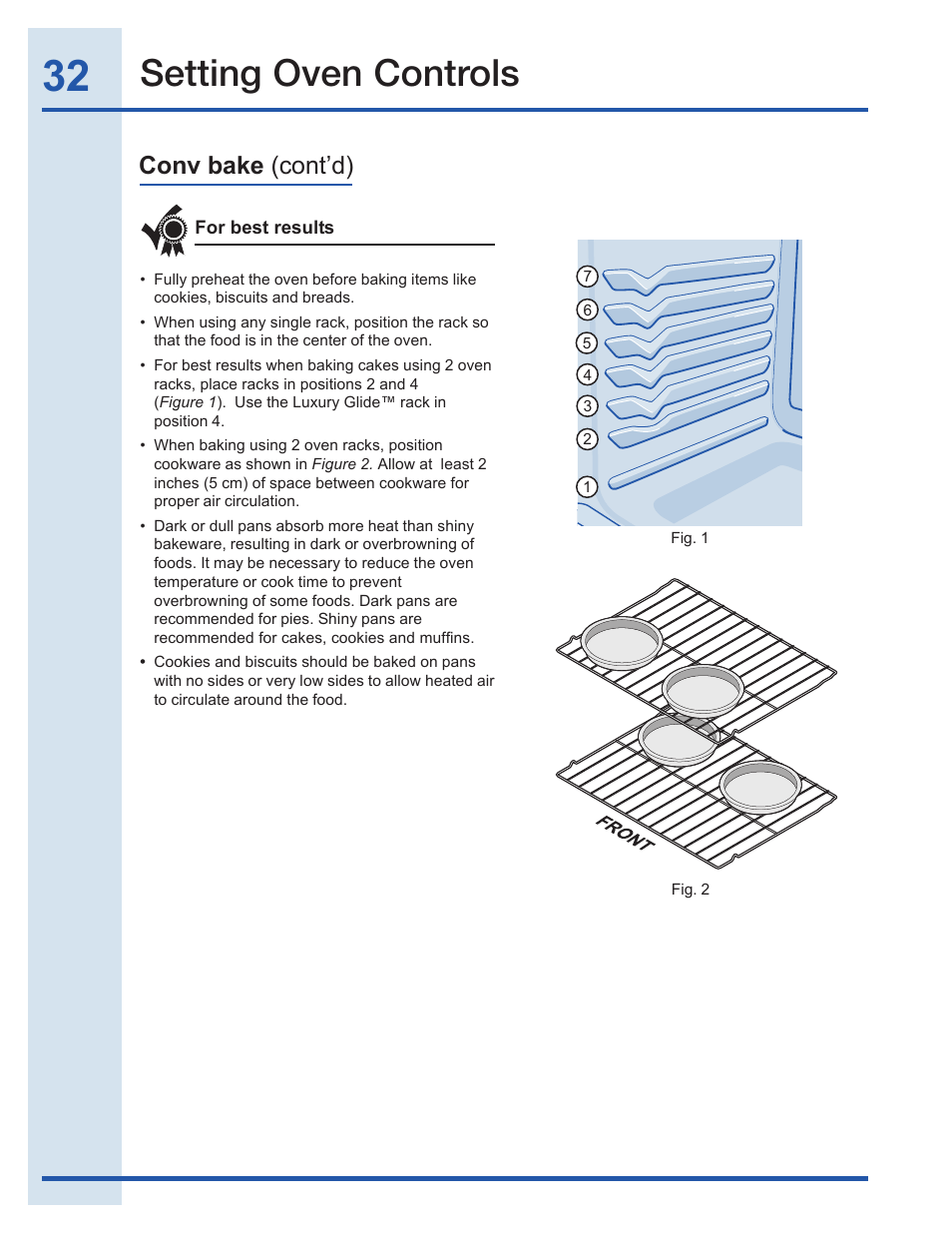 Setting oven controls, Conv bake (cont’d) | Electrolux EI30EF35JS User Manual | Page 32 / 56