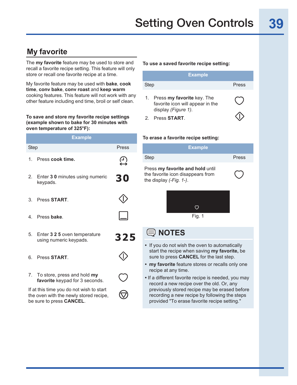 Setting oven controls, My favorite | Electrolux EI30EF35JS User Manual | Page 39 / 56