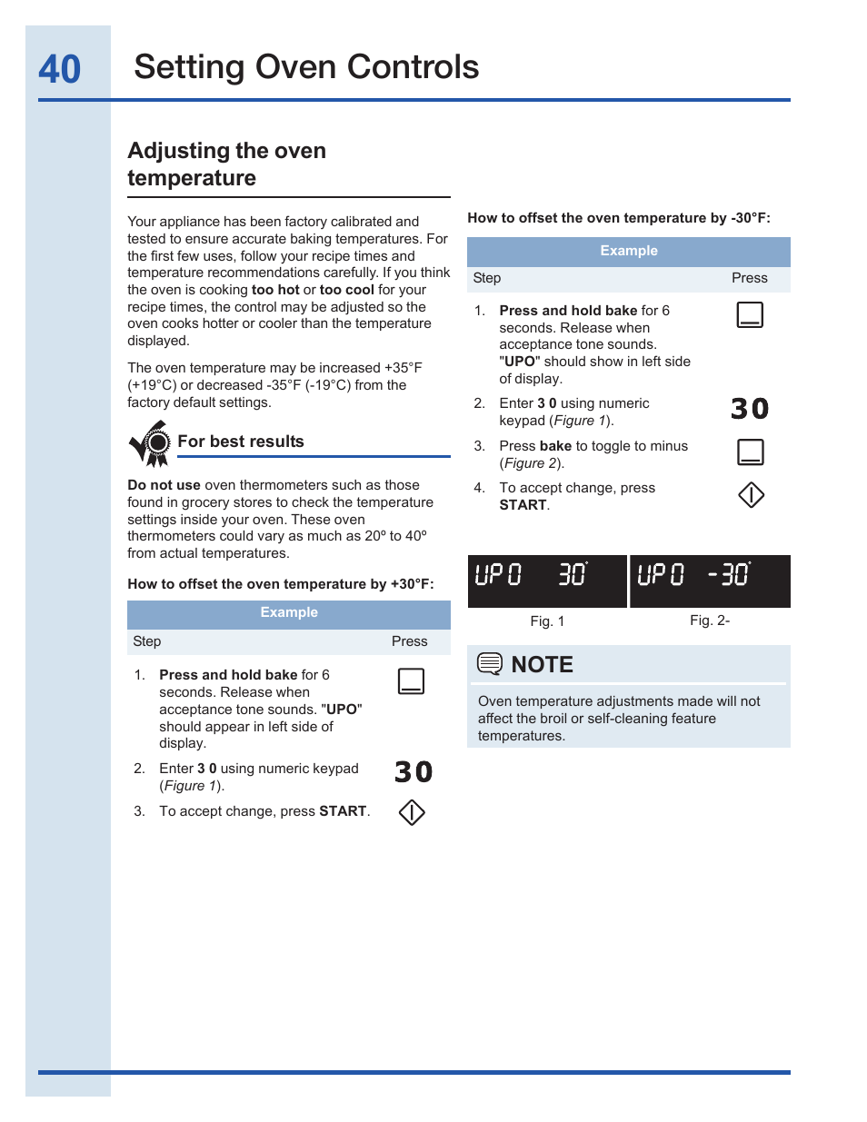 Setting oven controls, Adjusting the oven temperature | Electrolux EI30EF35JS User Manual | Page 40 / 56