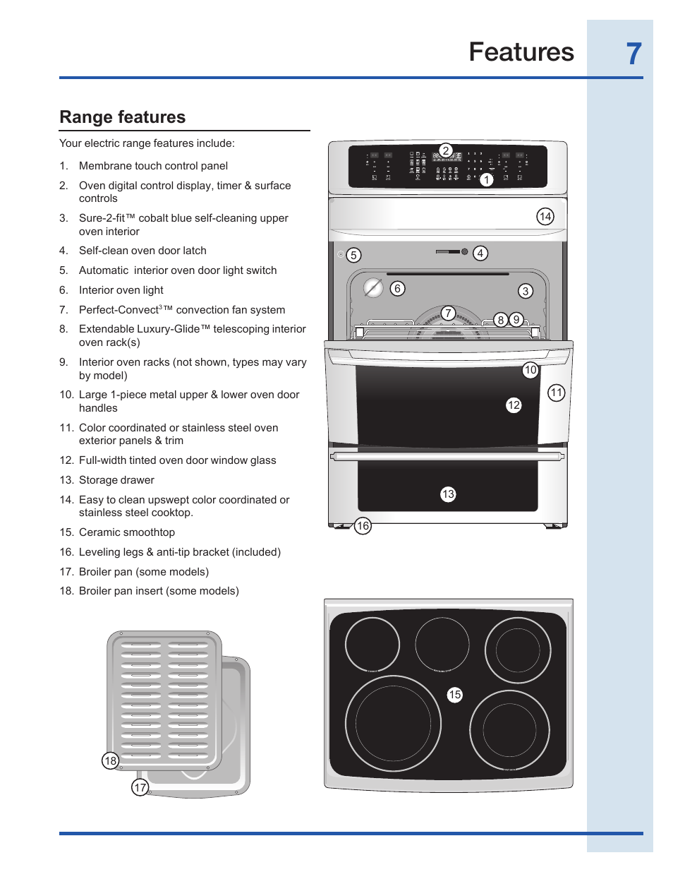 Features, Range features | Electrolux EI30EF35JS User Manual | Page 7 / 56