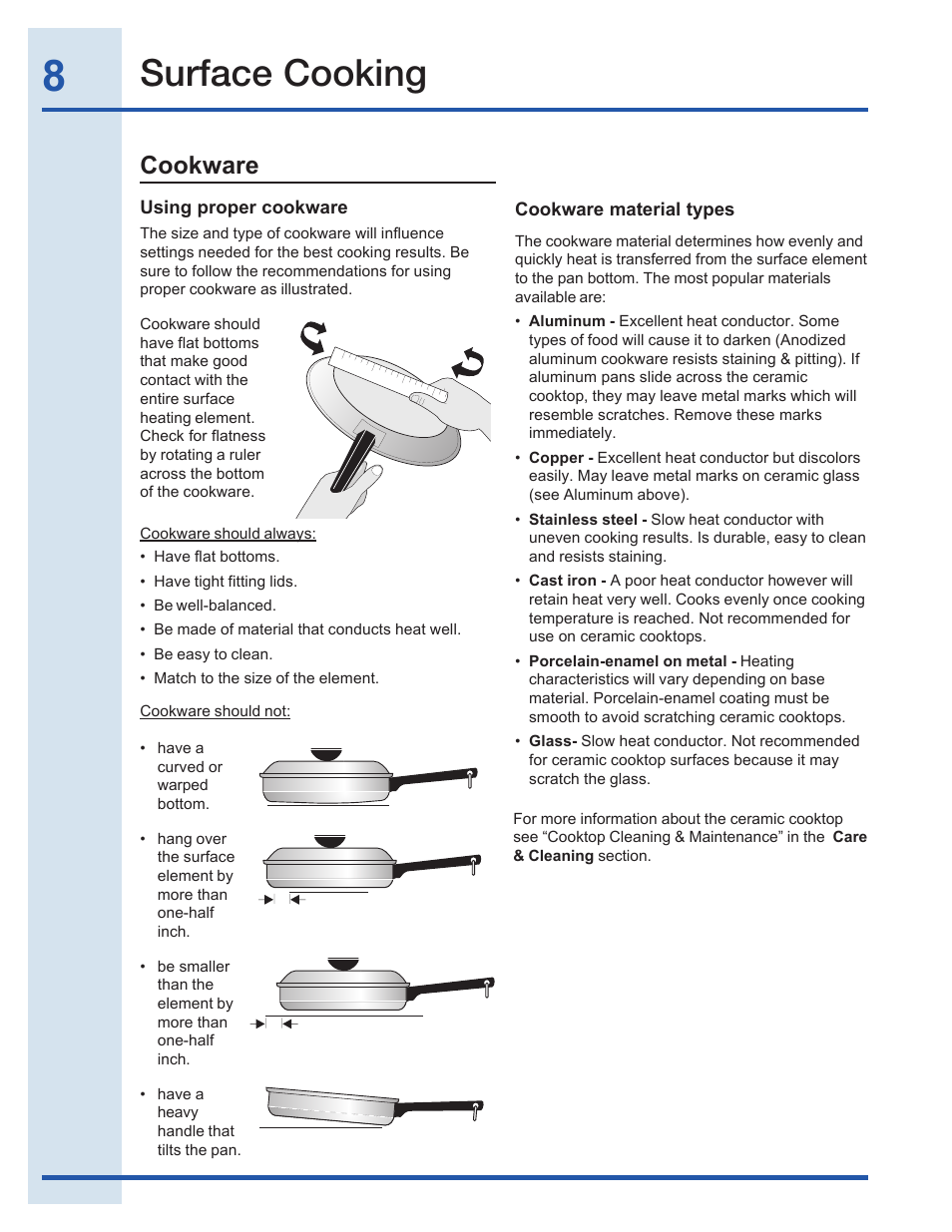 Surface cooking, Cookware | Electrolux EI30EF35JS User Manual | Page 8 / 56