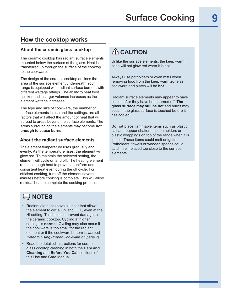 Surface cooking, How the cooktop works, Caution | Electrolux EI30EF35JS User Manual | Page 9 / 56