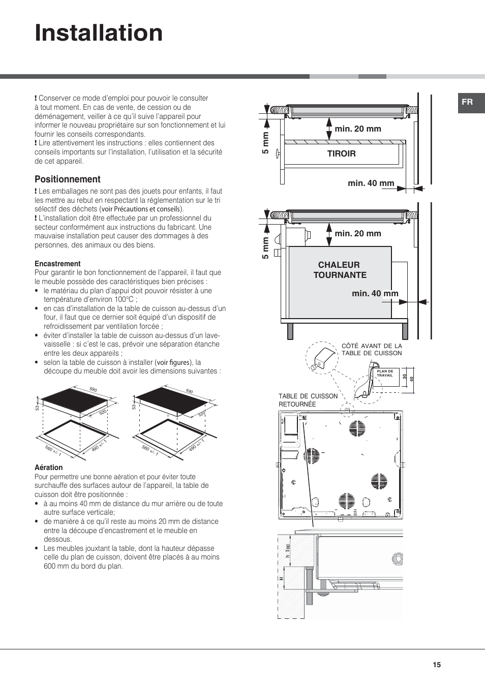 Bez nazwy-3, Installation, Positionnement | Hotpoint Ariston KIC 740 B IT User Manual | Page 15 / 80