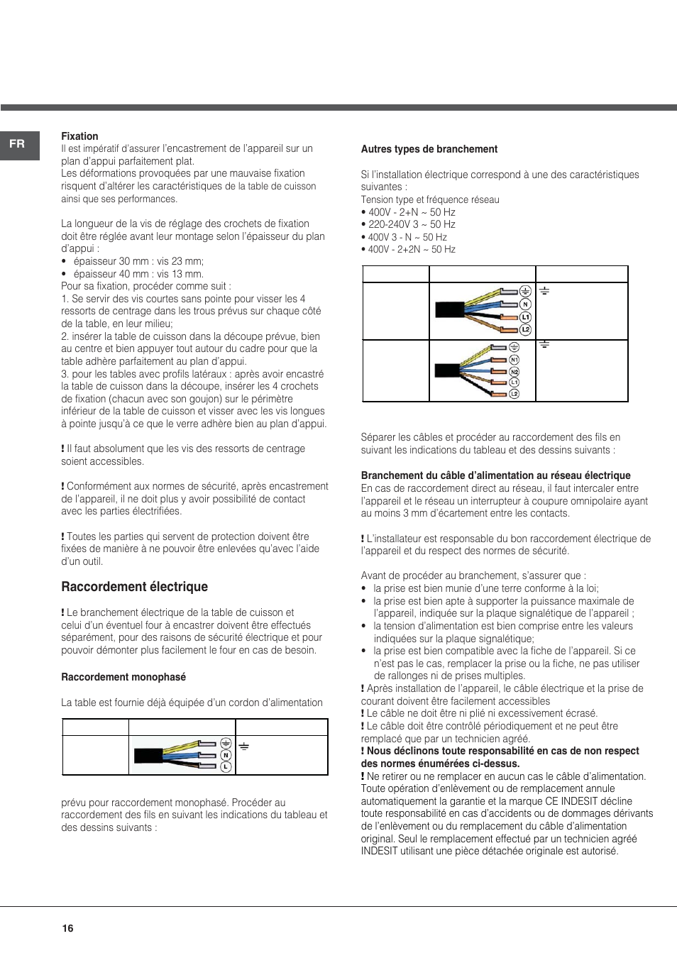 Raccordement électrique | Hotpoint Ariston KIC 740 B IT User Manual | Page 16 / 80