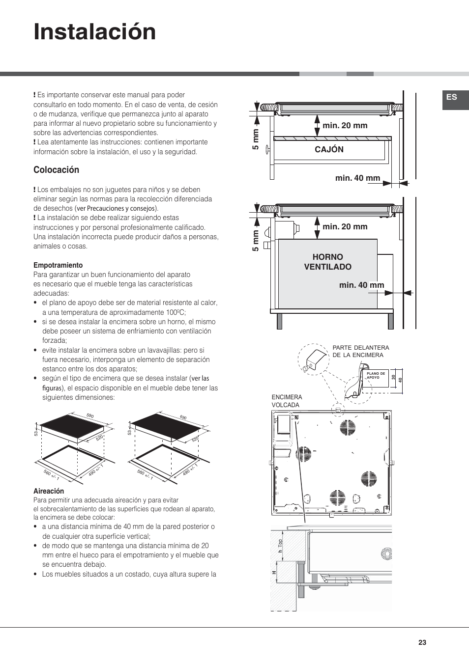 Bez nazwy-4, Instalación, Colocación | Hotpoint Ariston KIC 740 B IT User Manual | Page 23 / 80