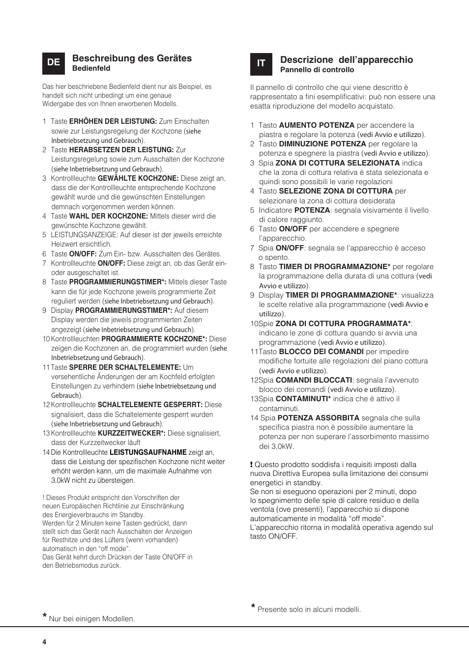 It de beschreibung des gerätes, Descrizione dell’apparecchio | Hotpoint Ariston KIC 740 B IT User Manual | Page 4 / 80