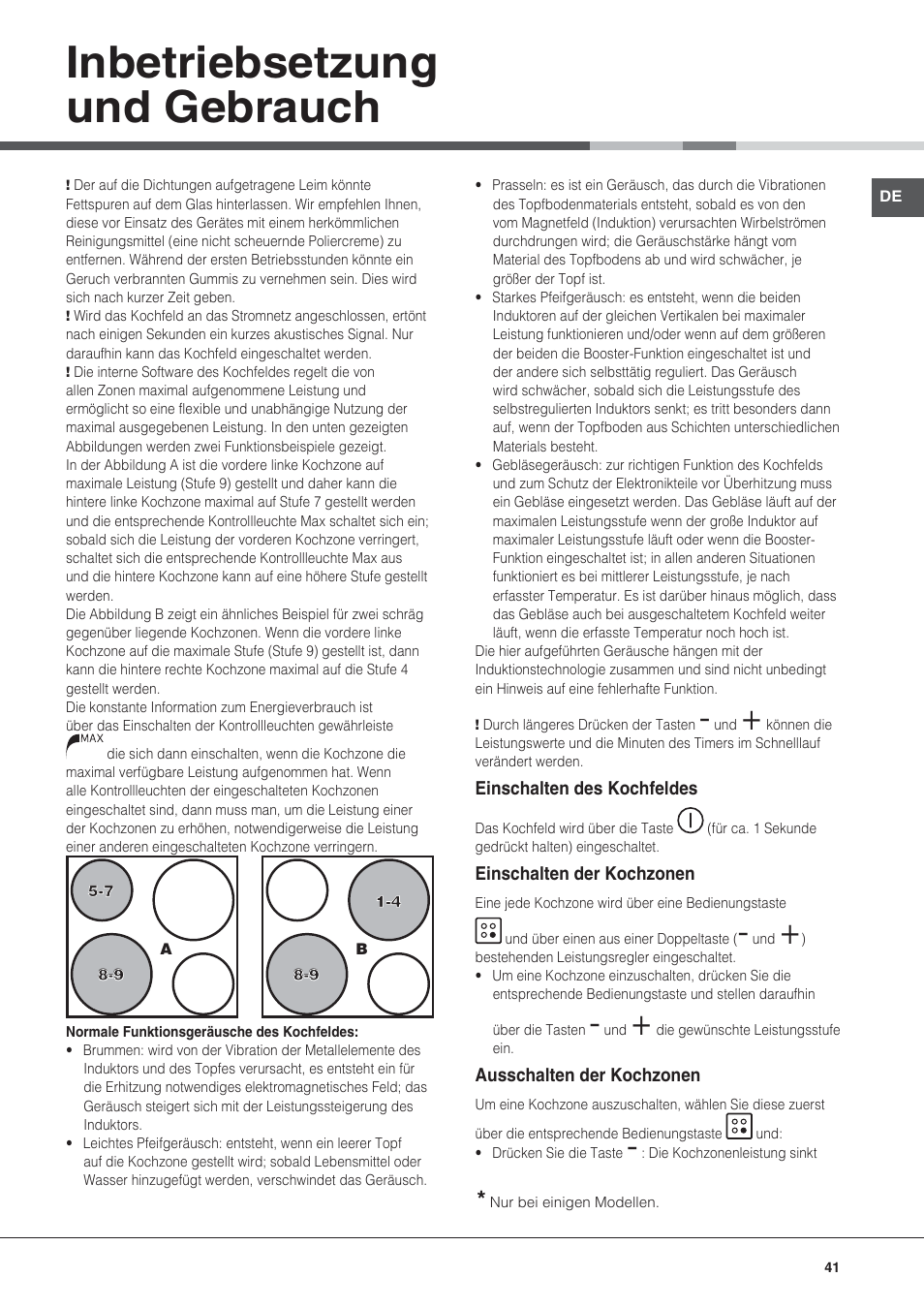 Inbetriebsetzung und gebrauch | Hotpoint Ariston KIC 740 B IT User Manual | Page 41 / 80