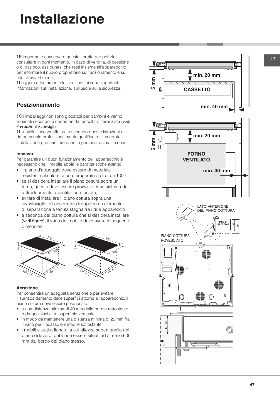Bez nazwy-7, Installazione, Posizionamento | Hotpoint Ariston KIC 740 B IT User Manual | Page 47 / 80