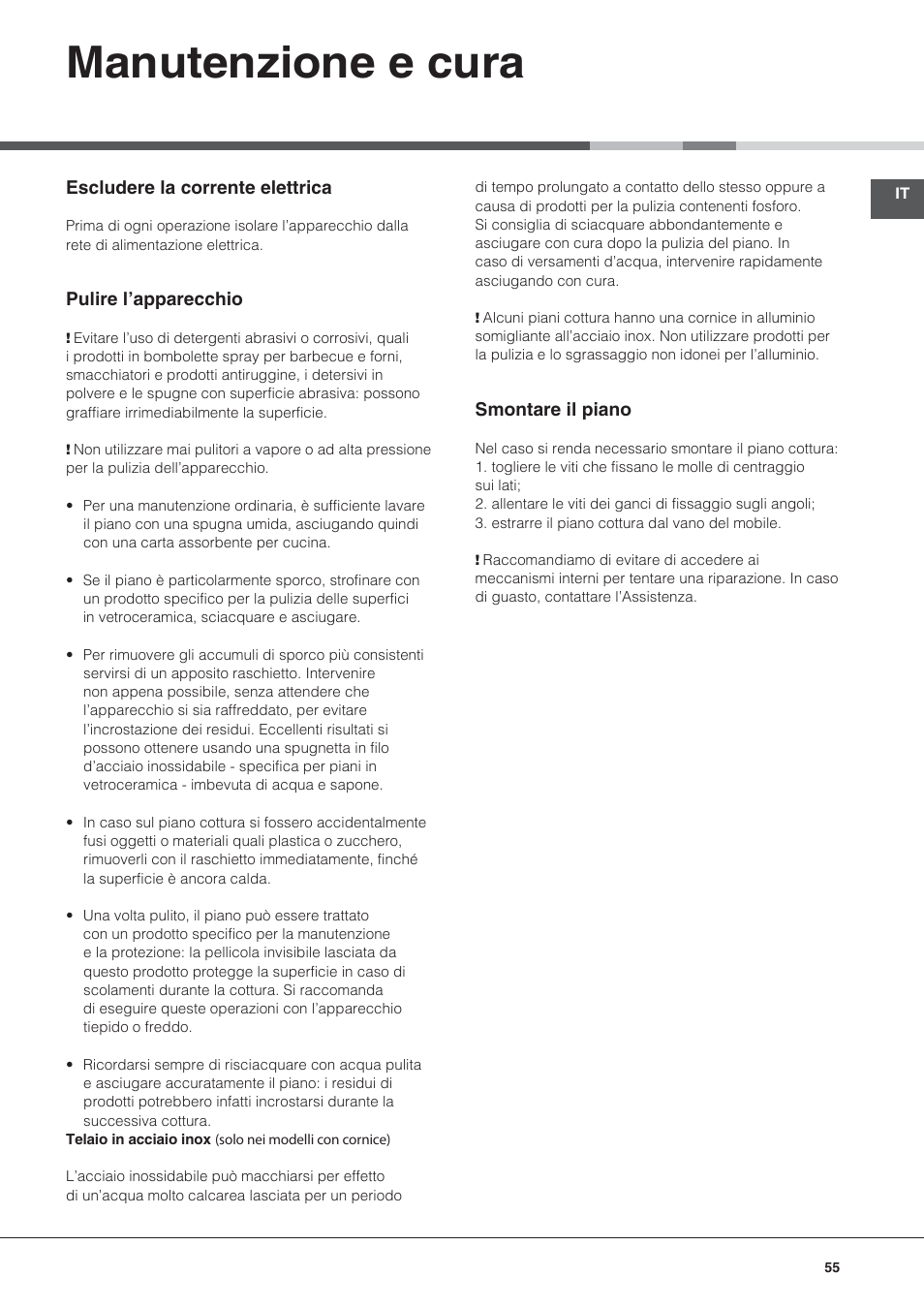 Manutenzione e cura | Hotpoint Ariston KIC 740 B IT User Manual | Page 55 / 80