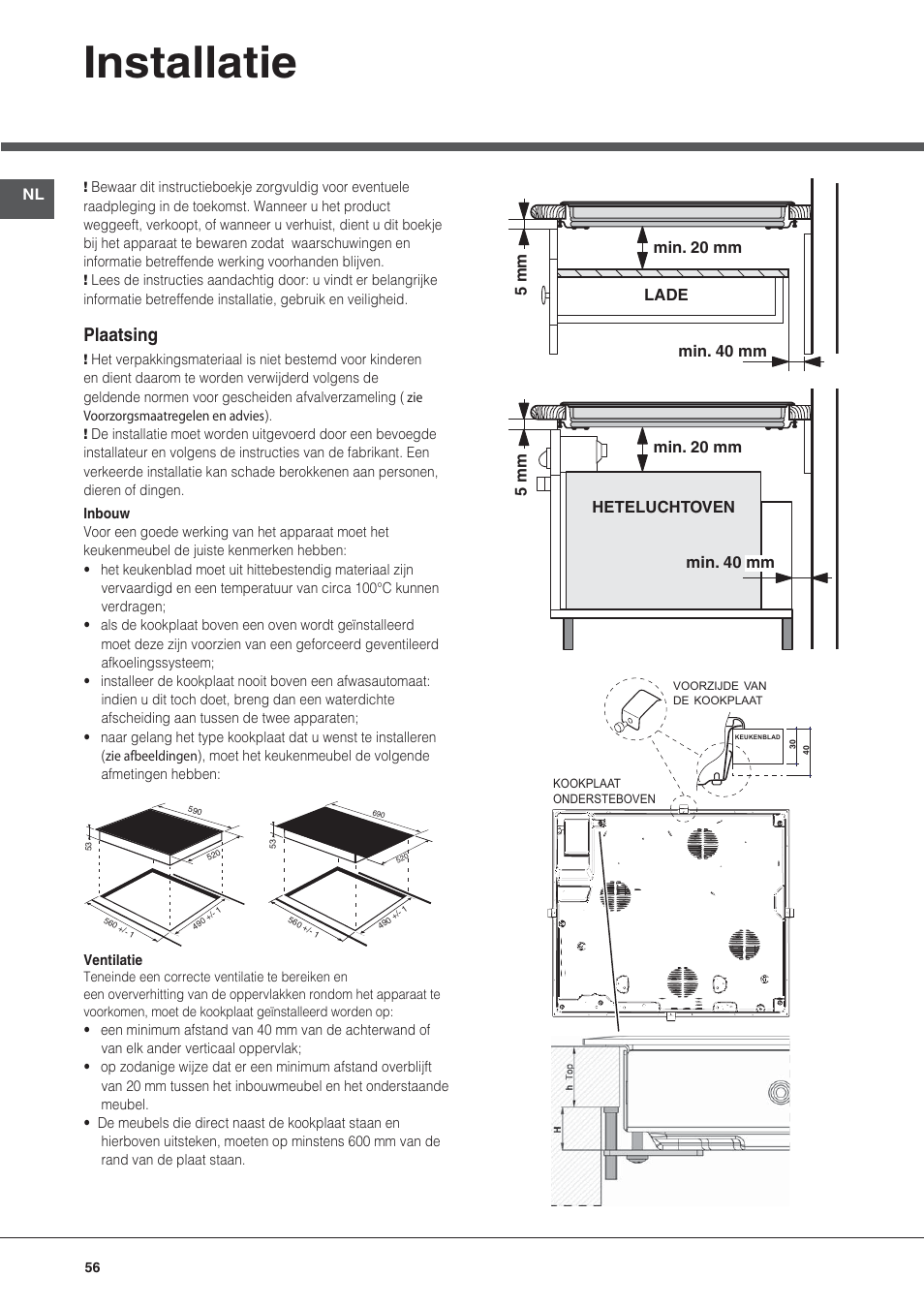 Bez nazwy-8, Installatie, Plaatsing | Hotpoint Ariston KIC 740 B IT User Manual | Page 56 / 80