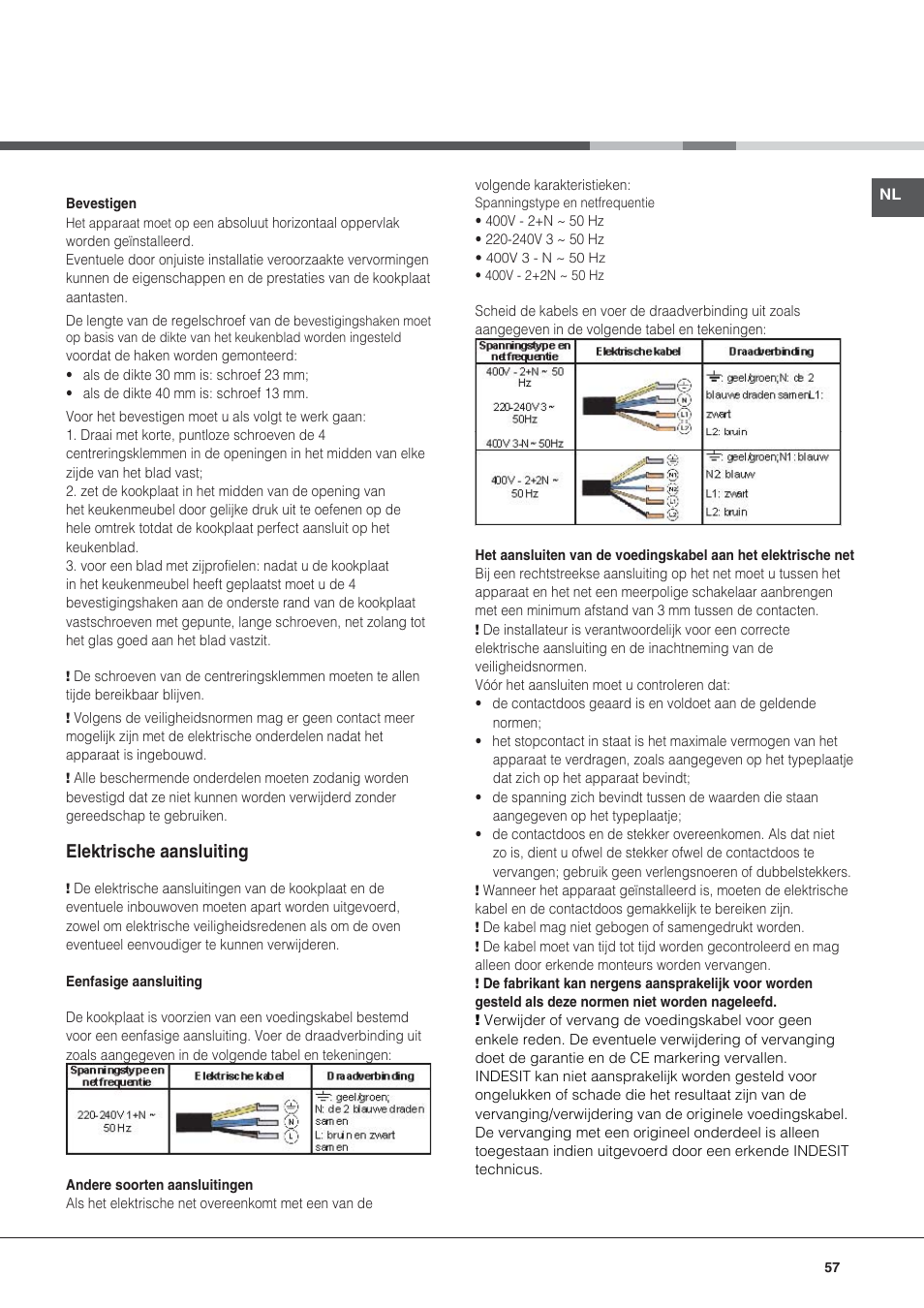 Elektrische aansluiting | Hotpoint Ariston KIC 740 B IT User Manual | Page 57 / 80