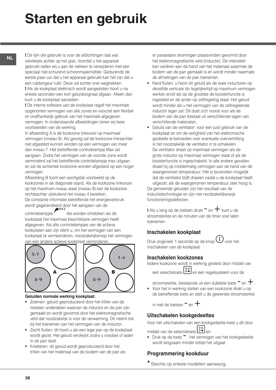 Starten en gebruik | Hotpoint Ariston KIC 740 B IT User Manual | Page 58 / 80