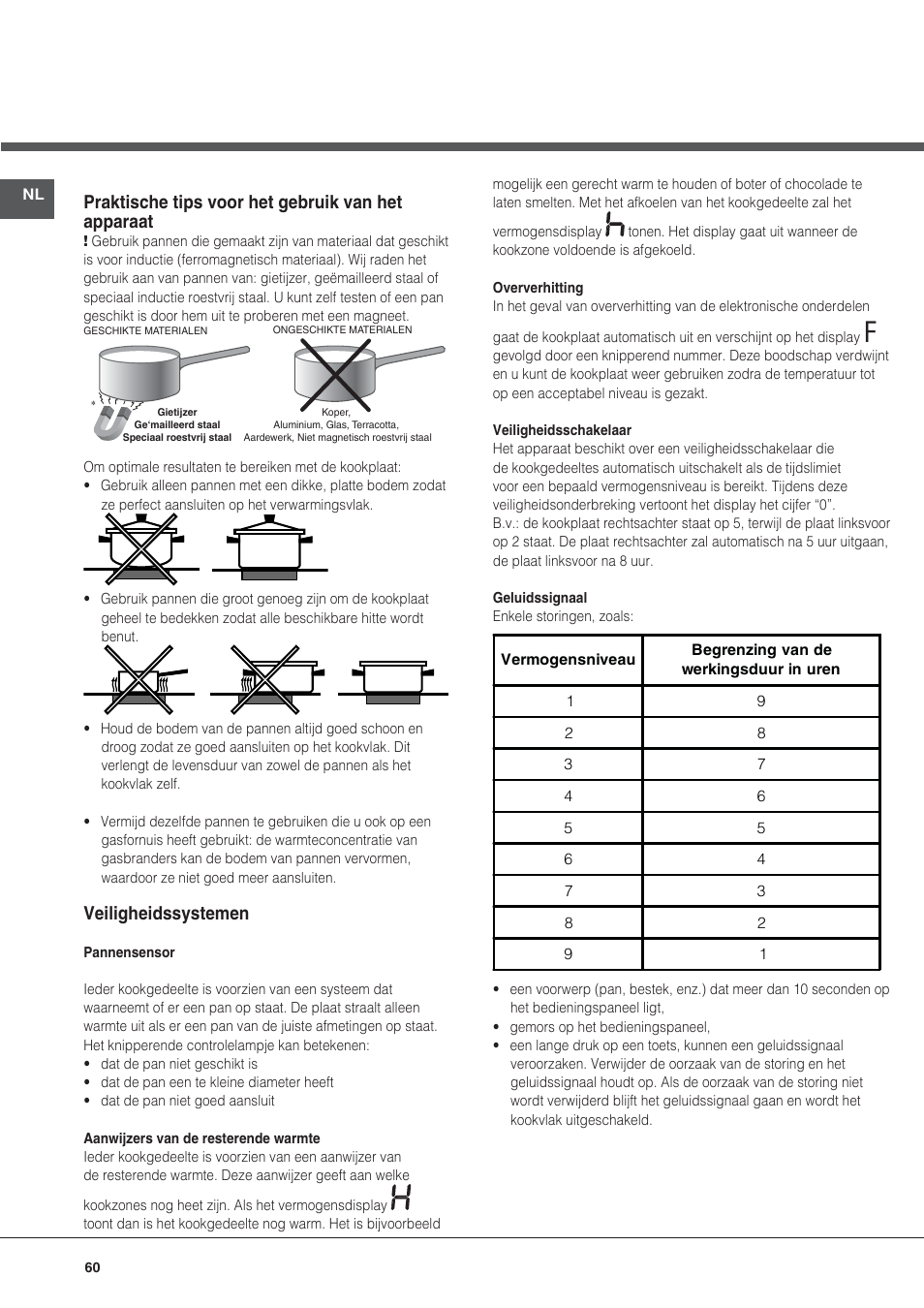 Praktische tips voor het gebruik van het apparaat, Veiligheidssystemen | Hotpoint Ariston KIC 740 B IT User Manual | Page 60 / 80