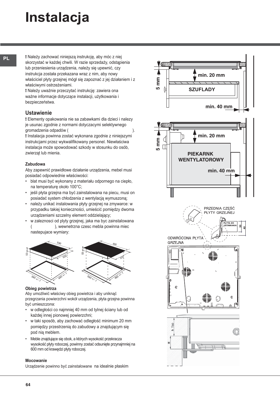 Bez nazwy-9, Instalacja, Ustawienie | Hotpoint Ariston KIC 740 B IT User Manual | Page 64 / 80