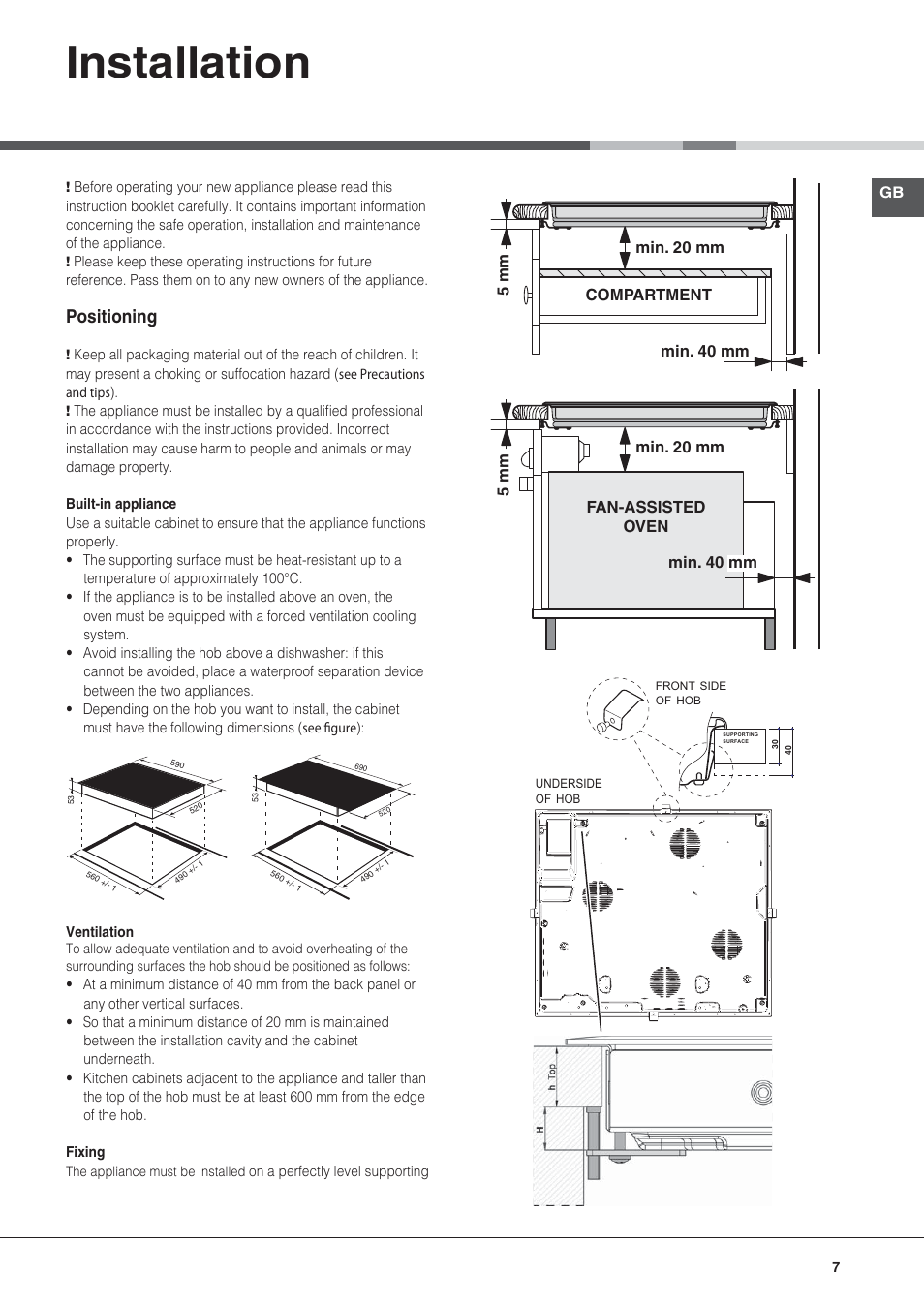 Bez nazwy-2, Installation, Positioning | Hotpoint Ariston KIC 740 B IT User Manual | Page 7 / 80