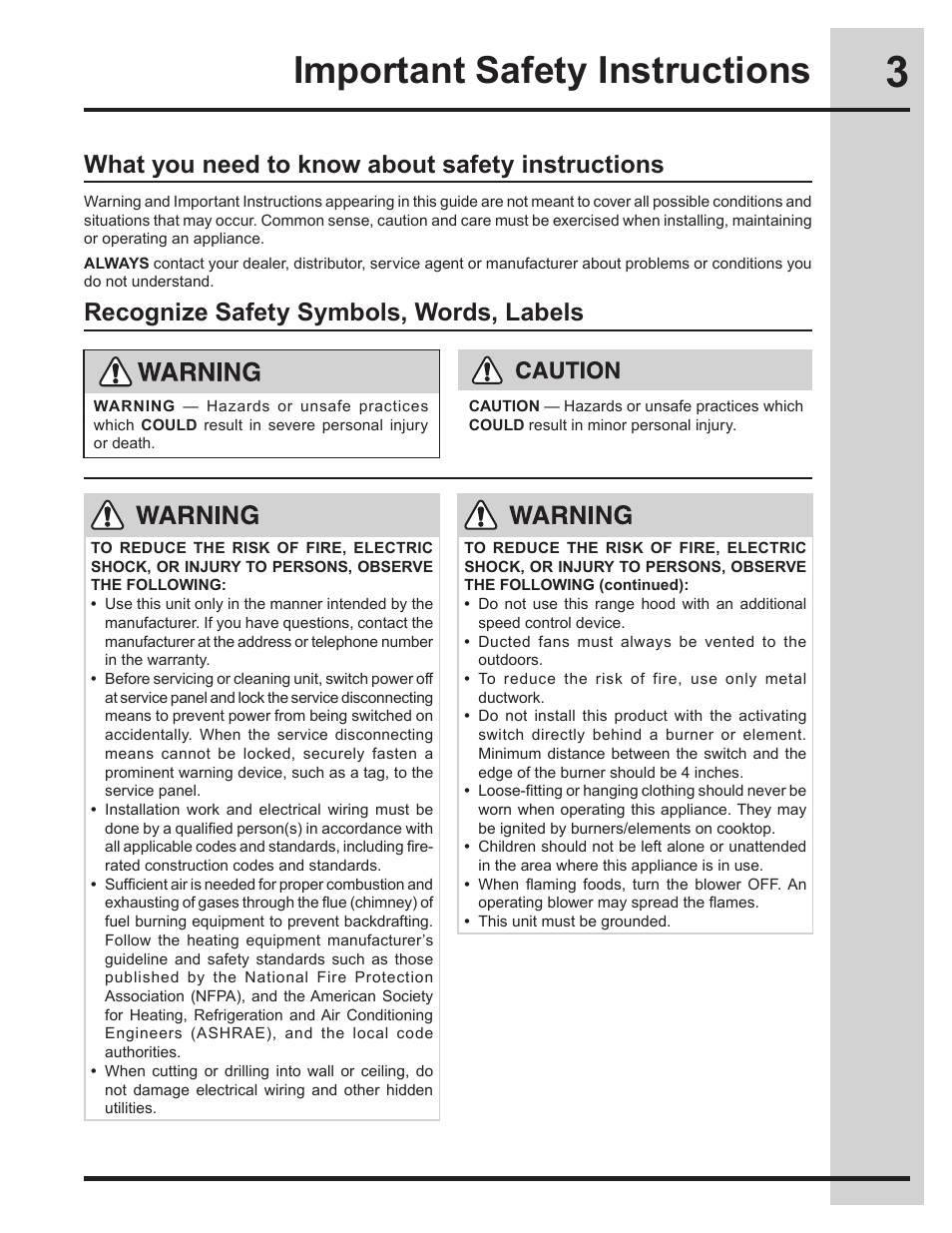 Important safety instructions, What you need to know about safety instructions, Recognize safety symbols, words, labels | Electrolux EI30DD10KS User Manual | Page 3 / 18