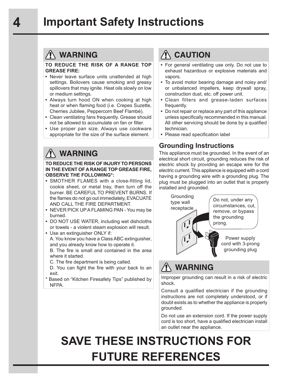 Grounding instructions | Electrolux EI30DD10KS User Manual | Page 4 / 18