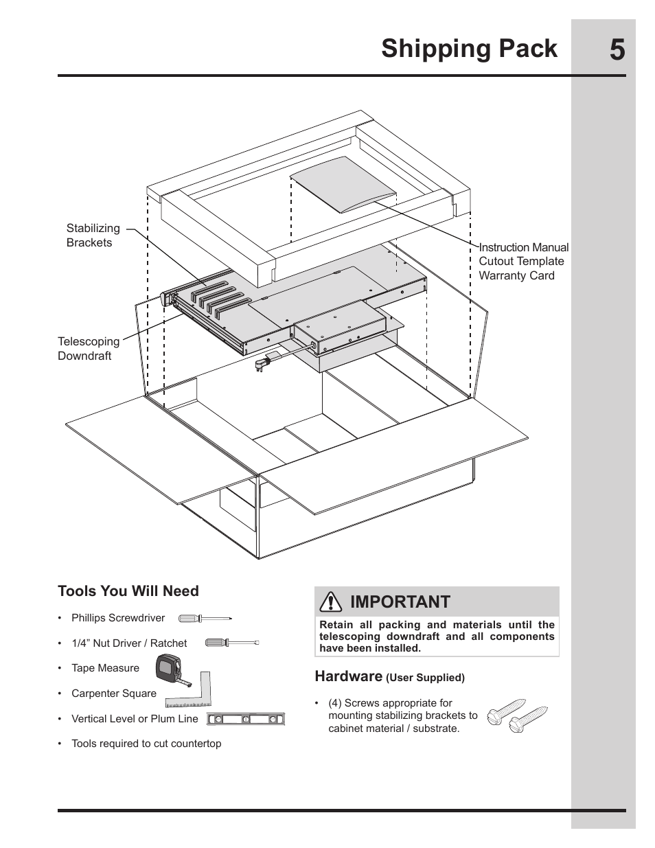 Shipping pack, Important | Electrolux EI30DD10KS User Manual | Page 5 / 18