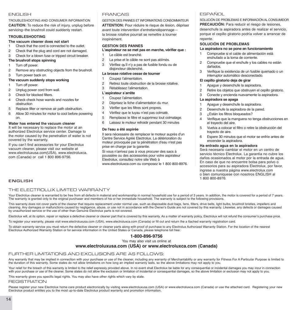 Electrolux EL7066A User Manual | Page 14 / 16