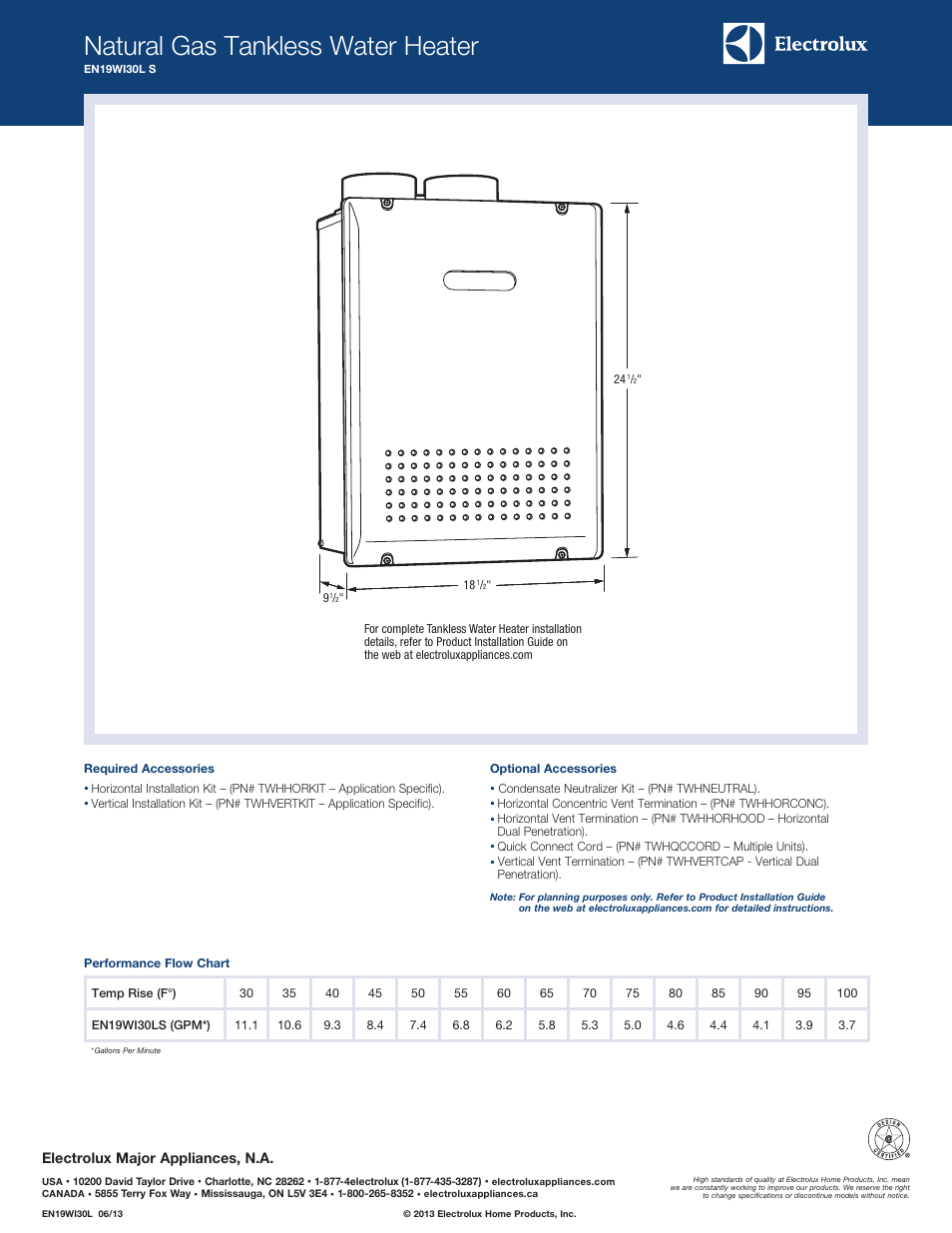 Tankless water heaters electrolux, Natural gas tankless water heater | Electrolux EN19WI30LS User Manual | Page 2 / 2