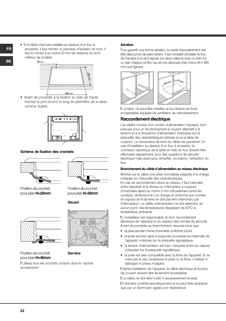 Raccordement électrique | Hotpoint Ariston PKQ 644 D GH (K)-HA User Manual | Page 22 / 80