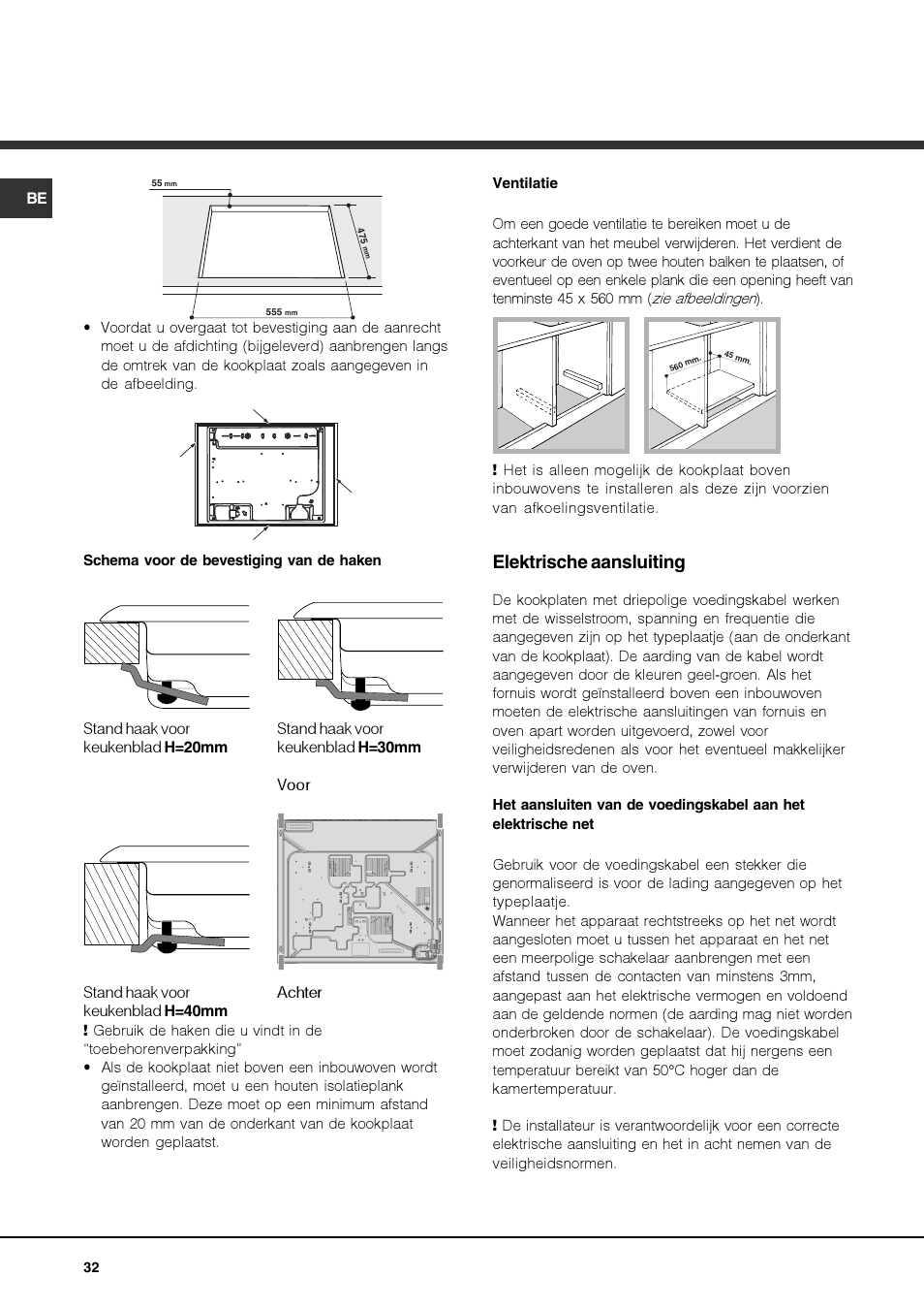 Elektrische aansluiting | Hotpoint Ariston PKQ 644 D GH (K)-HA User Manual | Page 32 / 80