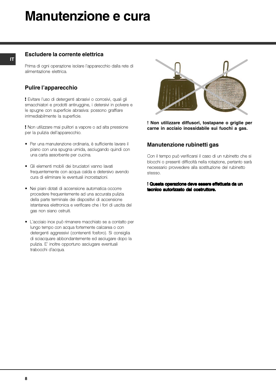 Manutenzione e cura | Hotpoint Ariston PKQ 644 D GH (K)-HA User Manual | Page 8 / 80