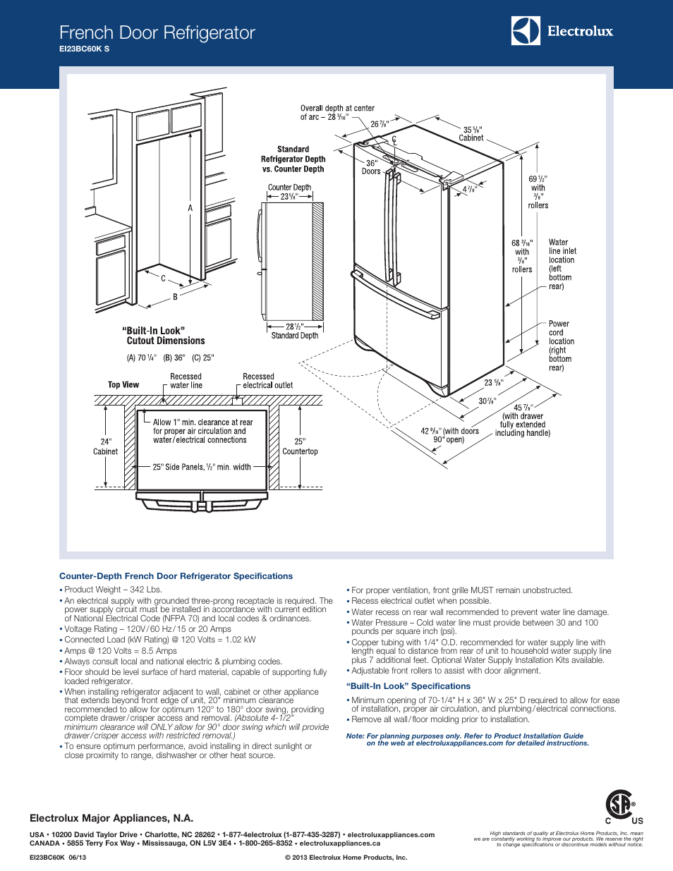 French door refrigerator | Electrolux EI23BC60KS User Manual | Page 2 / 3