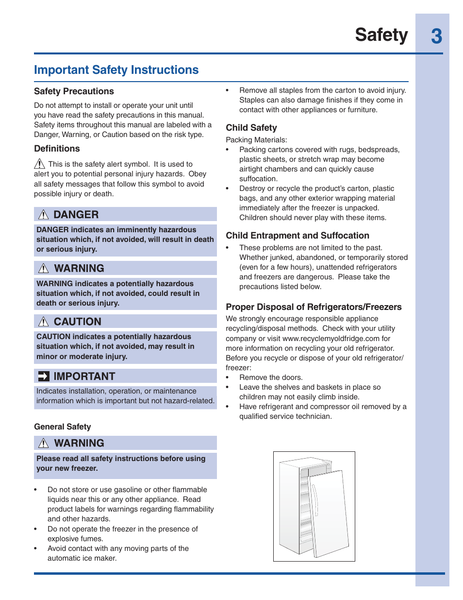 Safety, Important safety instructions | Electrolux EI32AF65JS User Manual | Page 3 / 22