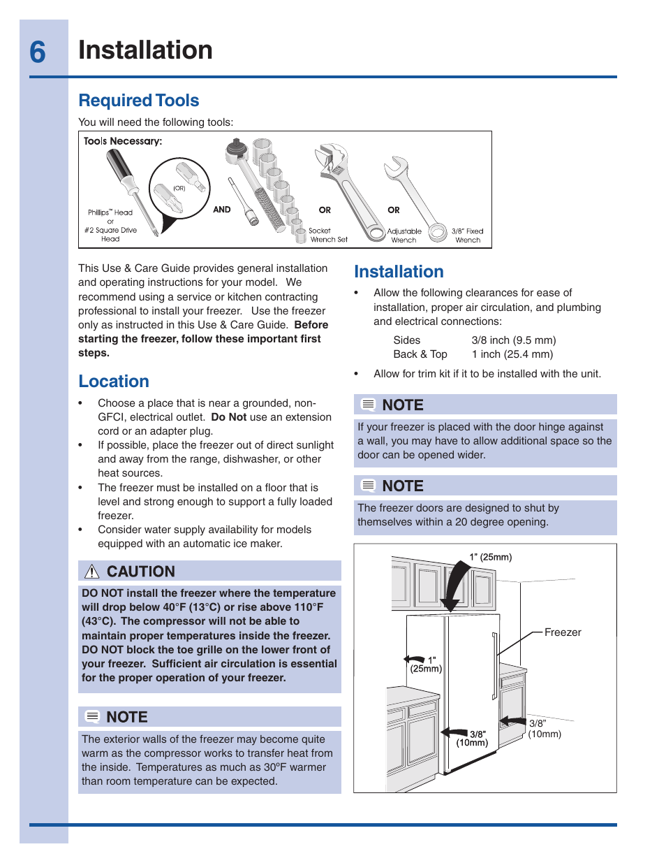 Location, Installation, Required tools | Electrolux EI32AF65JS User Manual | Page 6 / 22