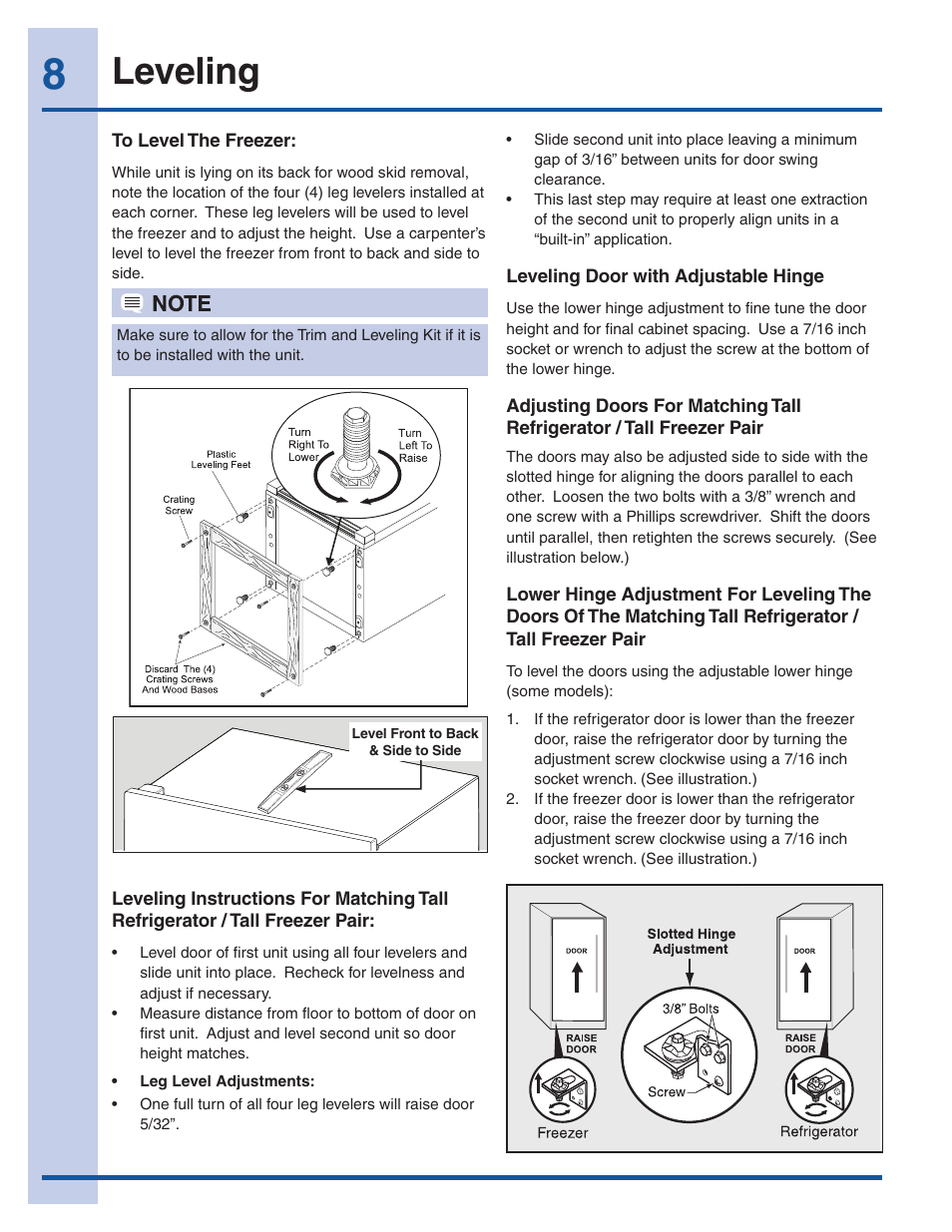 Leveling | Electrolux EI32AF65JS User Manual | Page 8 / 22