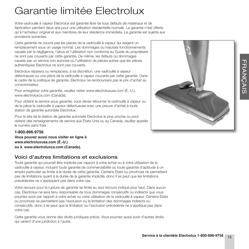 Garantie limitée electrolux | Electrolux EL9010A User Manual | Page 17 / 28