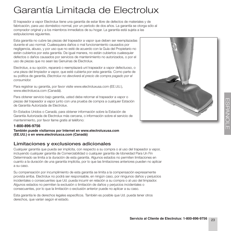 Garantía limitada de electrolux | Electrolux EL9010A User Manual | Page 25 / 28