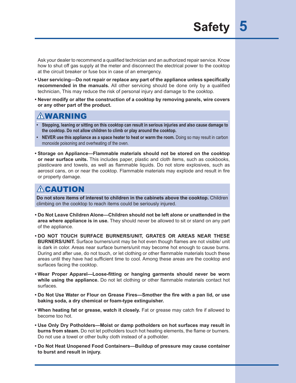 Safety, Warning, Caution | Electrolux EW30GC60IS User Manual | Page 5 / 20