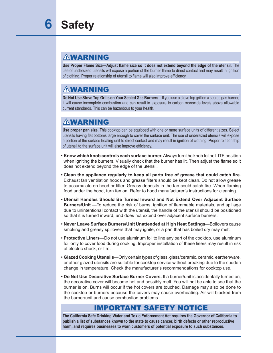 Safety, Warning, Important safety notice | Electrolux EW30GC60IS User Manual | Page 6 / 20