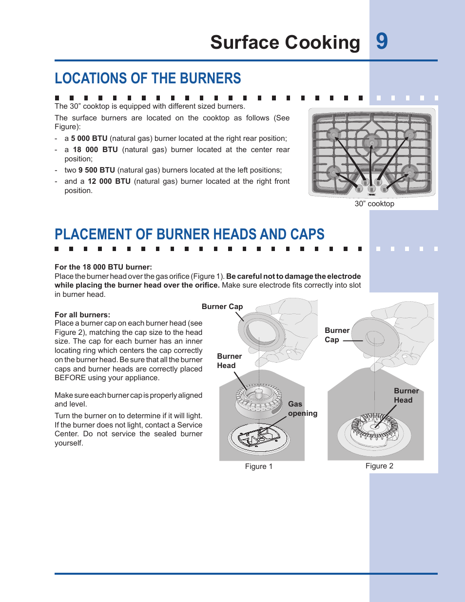 Surface cooking | Electrolux EW30GC60IS User Manual | Page 9 / 20