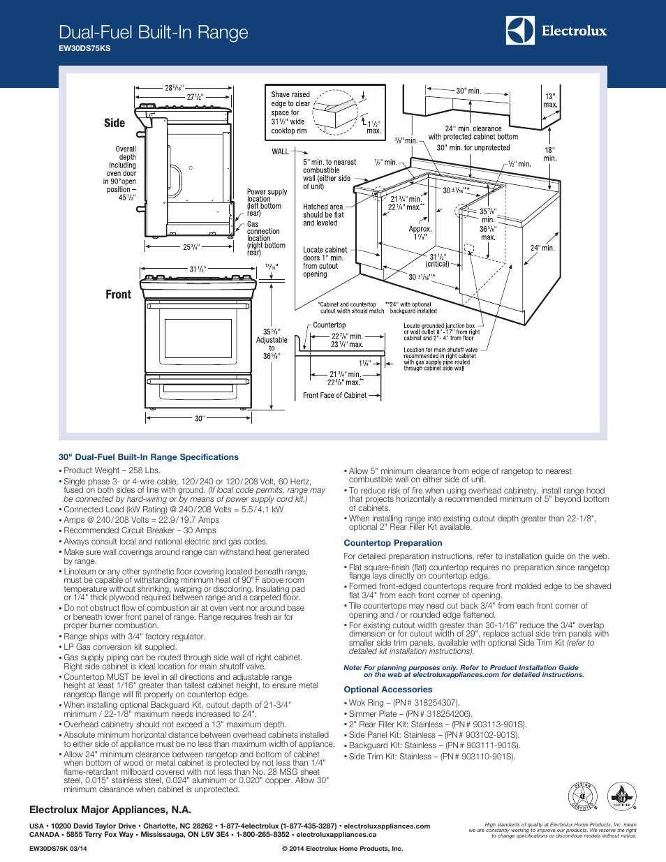 Dual-fuel built-in range | Electrolux EW30DS75KS User Manual | Page 2 / 5