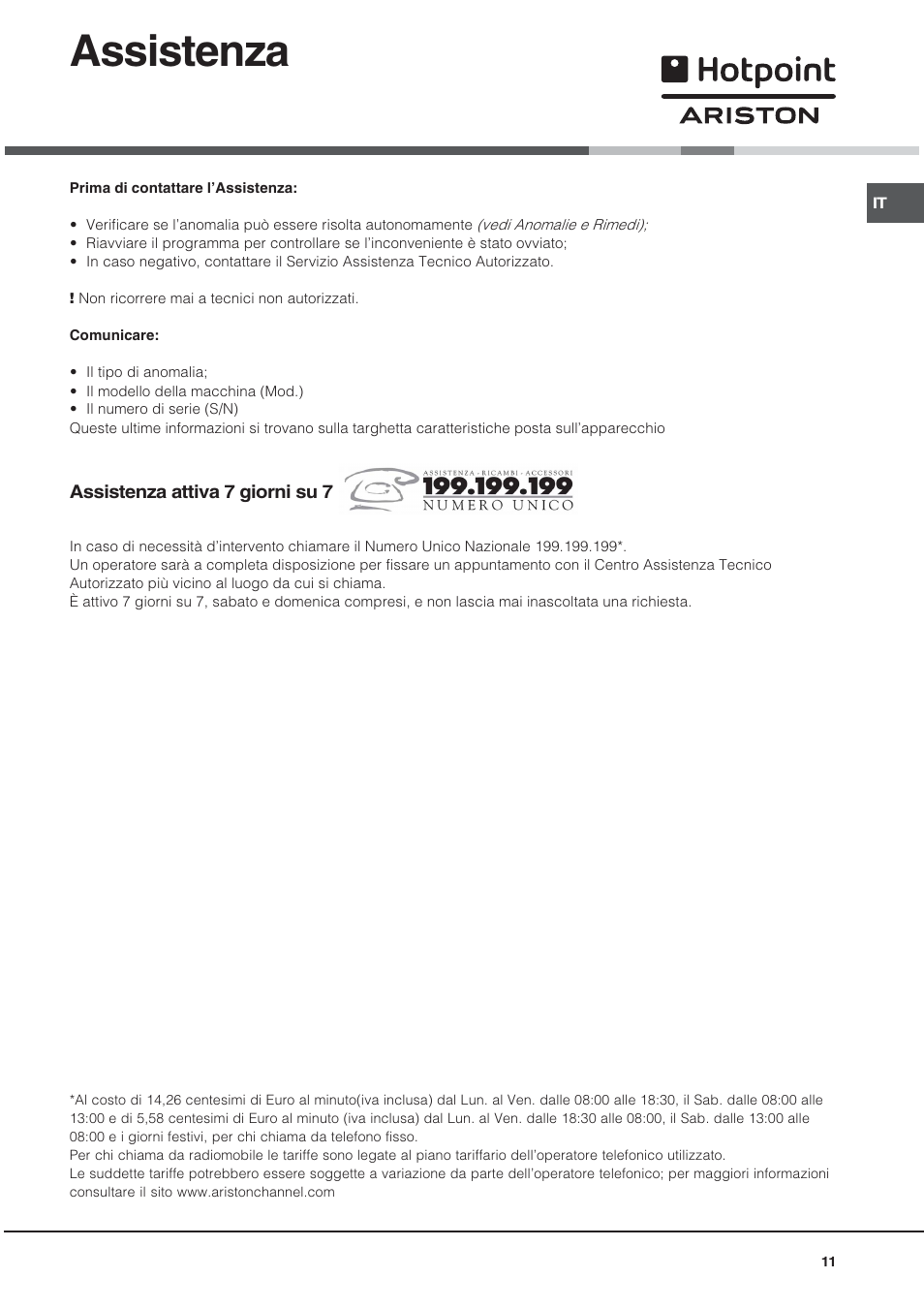 Assistenza | Hotpoint Ariston TD 640 S (ICE) IX-HA User Manual | Page 11 / 56