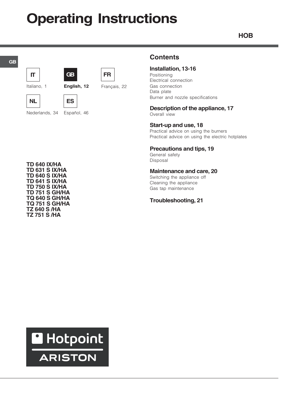 Hotpoint Ariston TD 640 S (ICE) IX-HA User Manual | Page 12 / 56