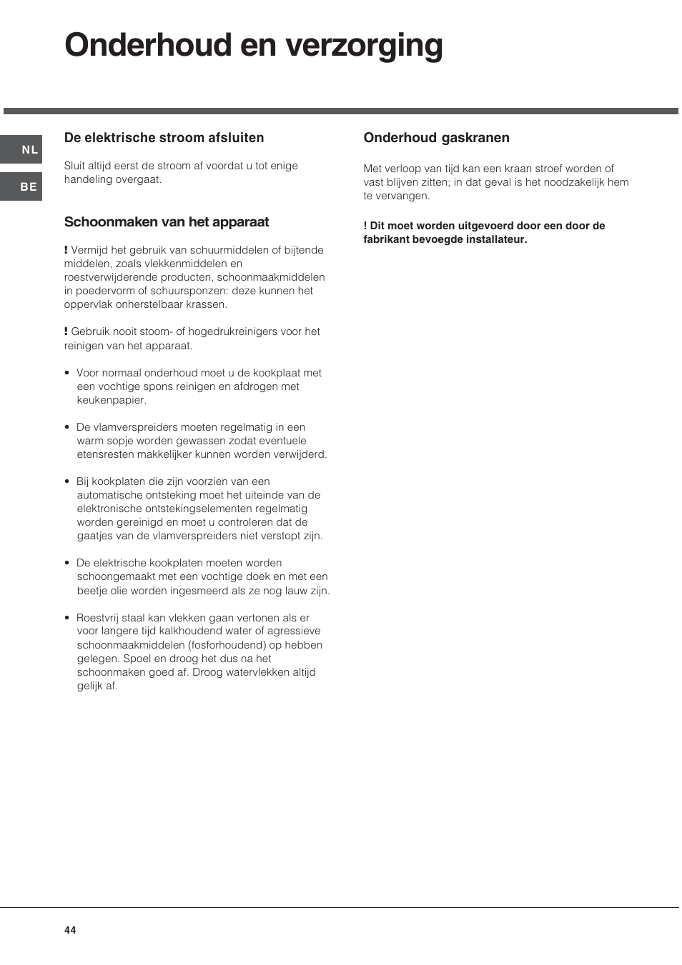 Onderhoud en verzorging | Hotpoint Ariston TD 640 S (ICE) IX-HA User Manual | Page 44 / 56