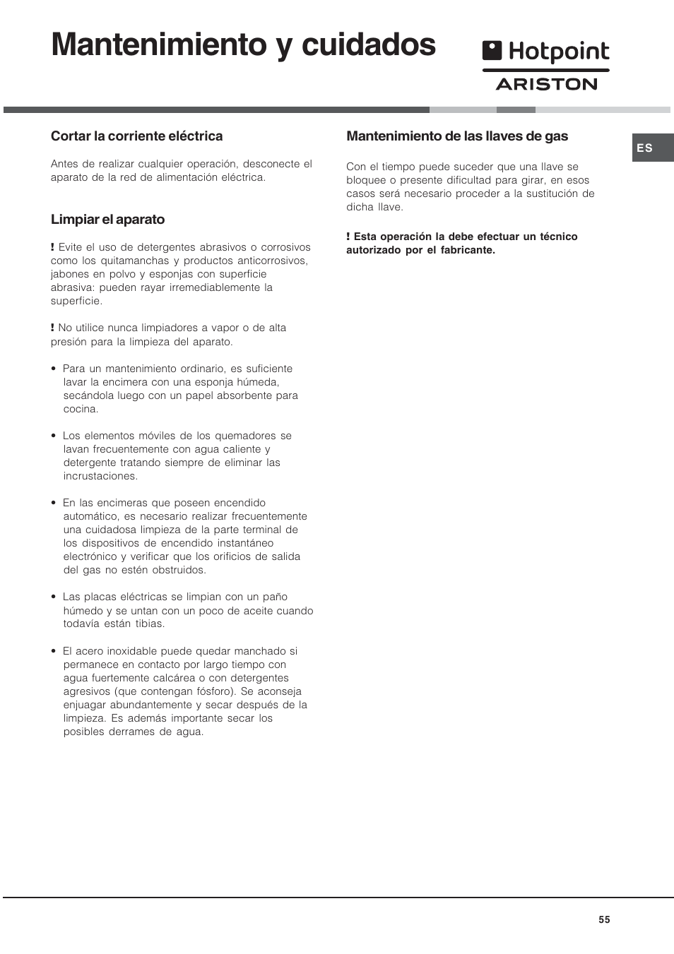 Mantenimiento y cuidados | Hotpoint Ariston TD 640 S (ICE) IX-HA User Manual | Page 55 / 56