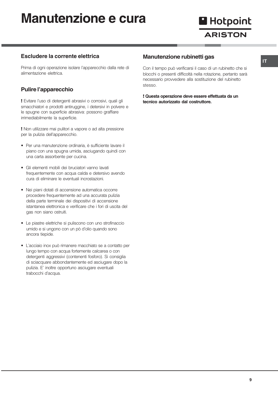 Manutenzione e cura | Hotpoint Ariston TD 640 S (ICE) IX-HA User Manual | Page 9 / 56