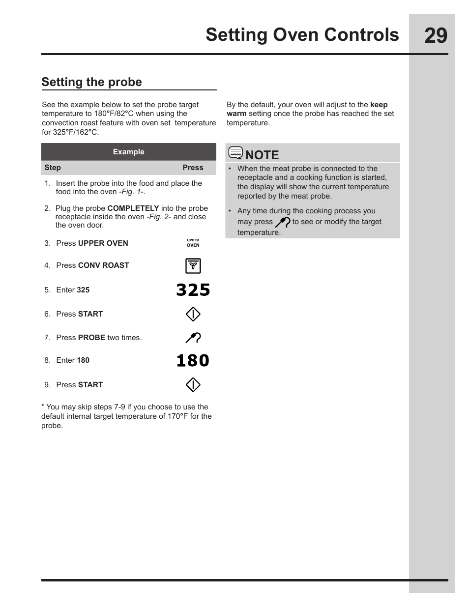 Setting oven controls, Setting the probe | Electrolux EW30GS75KS User Manual | Page 29 / 56