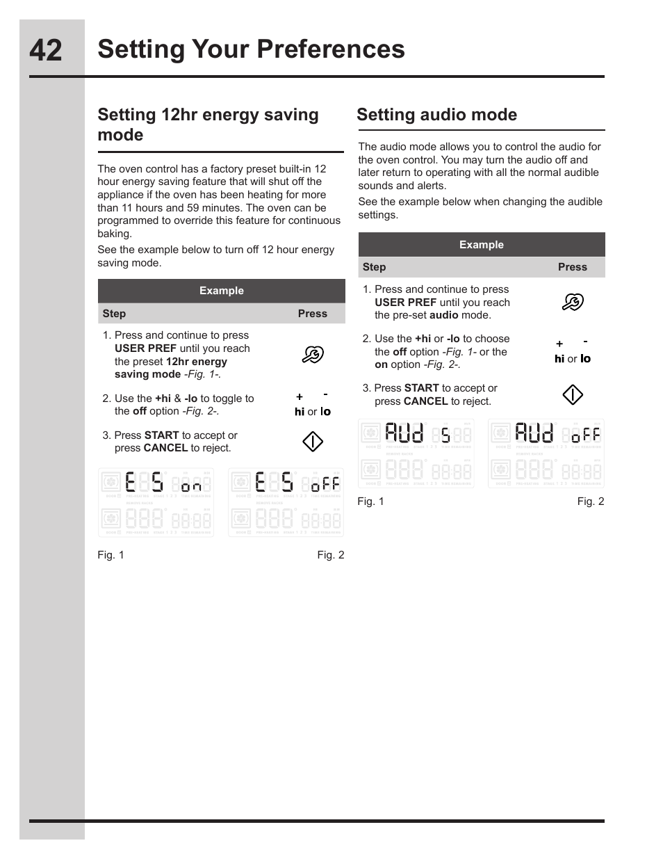 Setting your preferences, Setting 12hr energy saving mode, Setting audio mode | Electrolux EW30GS75KS User Manual | Page 42 / 56