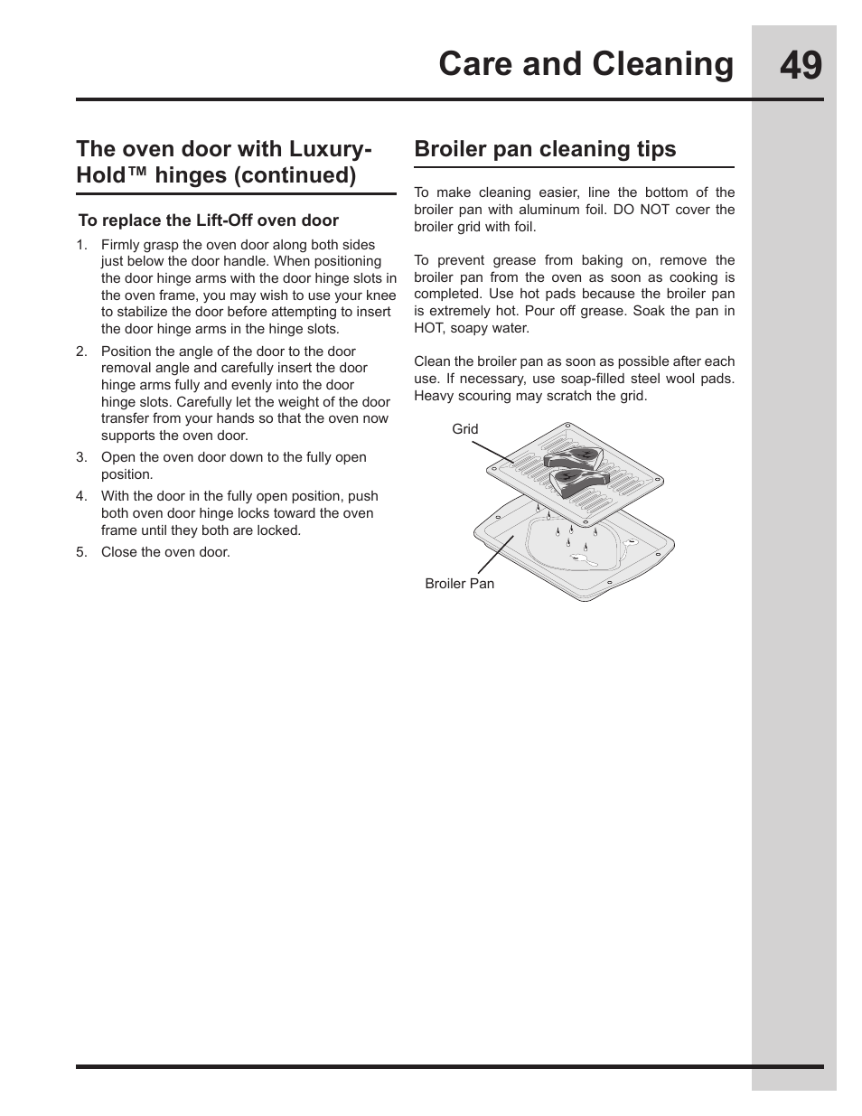 Care and cleaning, Broiler pan cleaning tips | Electrolux EW30GS75KS User Manual | Page 49 / 56