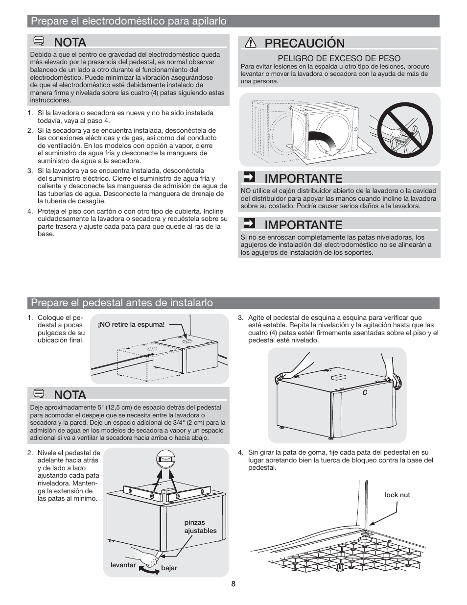 Importante, Precaución, Nota | Electrolux EPWD15IW User Manual | Page 8 / 12