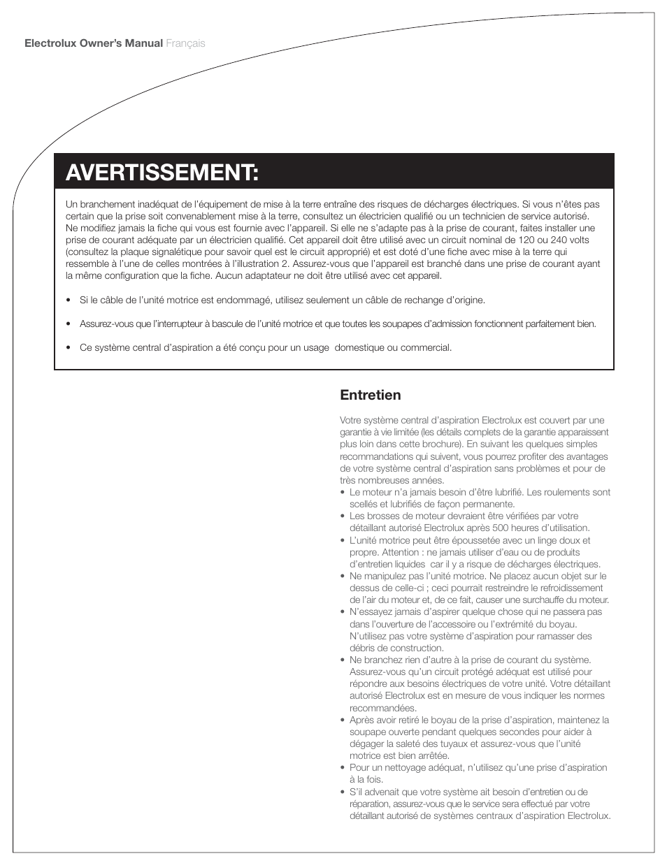 Avertissement, Entretien | Electrolux PU3650 User Manual | Page 18 / 20