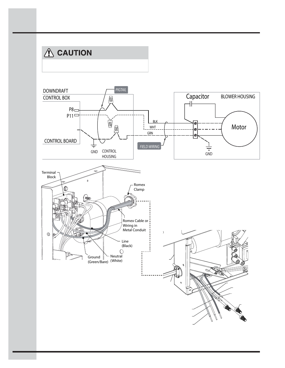 Electrical connections, Motor, Capacitor | Remote blower electrical connection | Electrolux EI16DDPRKS User Manual | Page 14 / 16