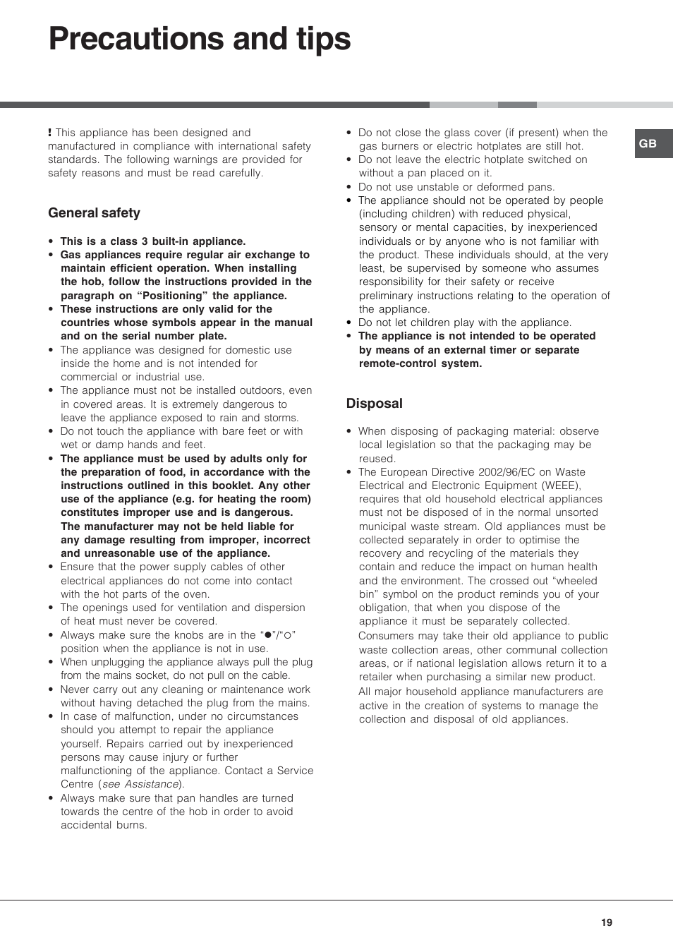 Precautions and tips | Hotpoint Ariston PF 640 ES (WH)-HA User Manual | Page 19 / 56